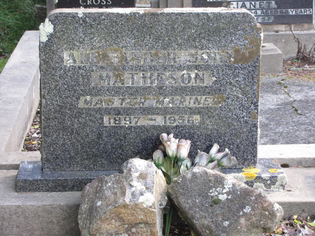 Photo of headstones/Alexander John Matheson d 1956 hdstn Bluff